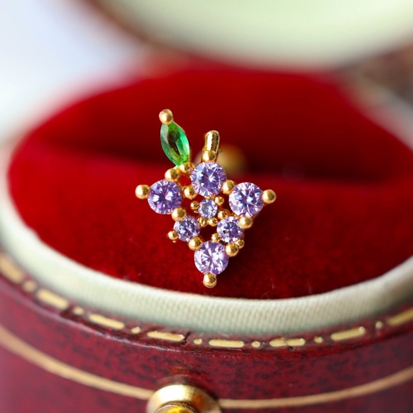 Fruit Stud Grapes Earrings 18K Gold Purple Grapes Summer Gold Jewelry 🍇 - Picture 7 of 7